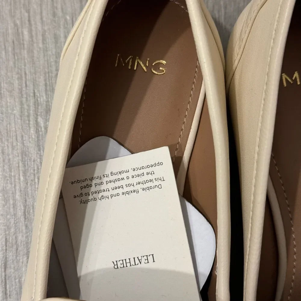 Mango Cream Loafers with Gold Detail
